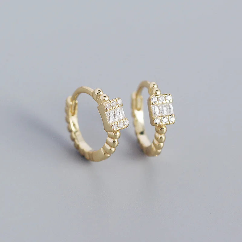 925 Silver Punk Crystal Hoop Earrings Unisex Jewelry