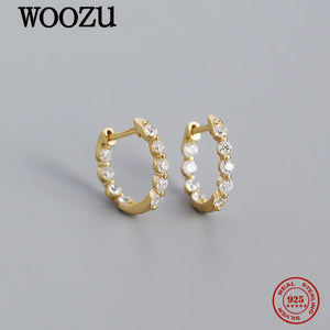 925 Silver Pave Zircon Hoop Earrings Punk Style for Women Boho Men