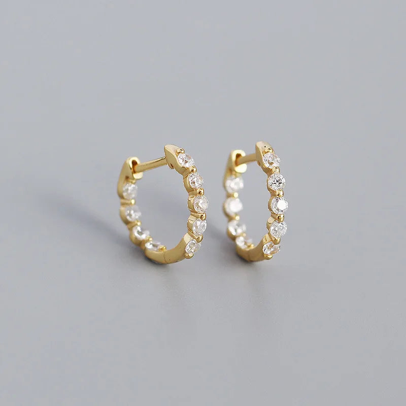 925 Silver Pave Zircon Hoop Earrings Punk Style for Women Boho Men