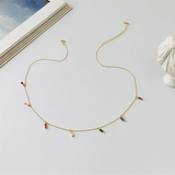925 Silver Rainbow Zircon Chain Necklace European Jewelry