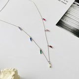 925 Silver Rainbow Zircon Chain Necklace European Jewelry