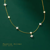 925 Silver Four-Leaf Clover Zircon Necklace For Women