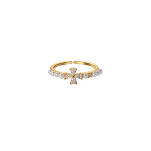 925 Silver Flower Square Pearls Zircon Rings for Women