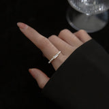 925 Silver Flower Square Pearls Zircon Rings for Women