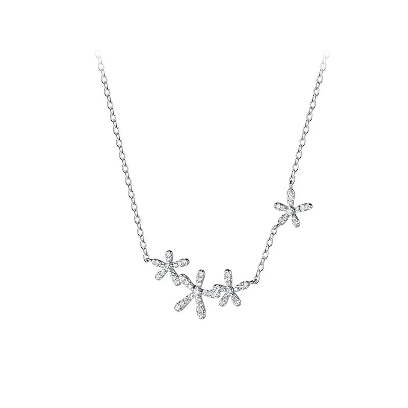 925 Silver Flower Zircon Link Chain Necklaces For Women Wedding