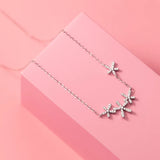925 Silver Flower Zircon Link Chain Necklaces For Women Wedding