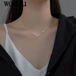 925 Silver Flower Zircon Link Chain Necklaces For Women Wedding
