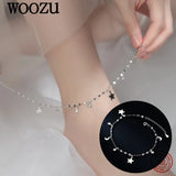 925 Silver Star Moon Zircon Anklet Romantic Beach Jewelry