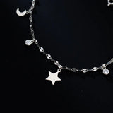 925 Silver Star Moon Zircon Anklet Romantic Beach Jewelry