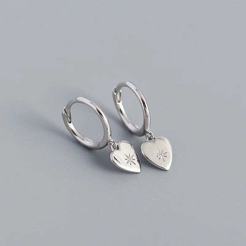 925 Silver Heart Anise Star Zircon Drop Earrings Women Party Jewelry