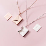 925 Silver Love Heart Envelope Pendant Necklace Wedding Jewelry Gift