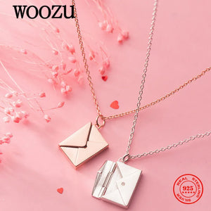 925 Silver Love Heart Envelope Pendant Necklace Wedding Jewelry Gift