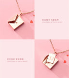 925 Silver Love Heart Envelope Pendant Necklace Wedding Jewelry Gift