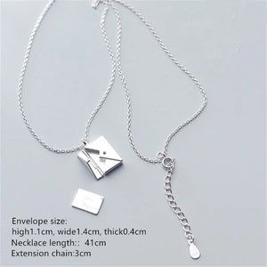 925 Silver Love Heart Envelope Pendant Necklace Wedding Jewelry Gift