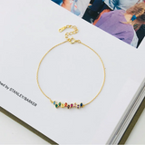 925 Silver Rainbow Zircon Water Drop Chain Bracelet Romantic Party Rock Jewelry