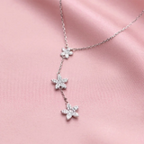 925 Silver Stars Flower Crystal Zircon Pendant Necklace
