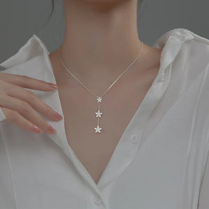 925 Silver Stars Flower Crystal Zircon Pendant Necklace