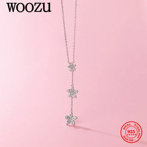 925 Silver Stars Flower Crystal Zircon Pendant Necklace