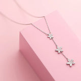 925 Silver Stars Flower Crystal Zircon Pendant Necklace