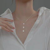 925 Silver Stars Flower Crystal Zircon Pendant Necklace