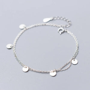 925 Silver Double Disc Chain Bracelet Women Party Jewelry