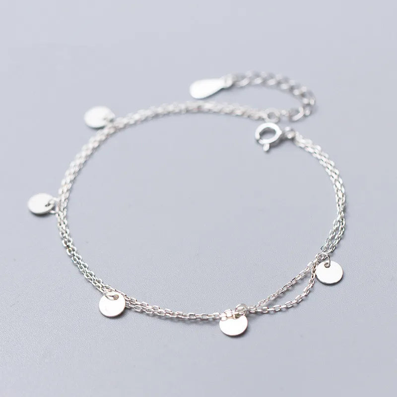 925 Silver Double Disc Chain Bracelet Women Party Jewelry
