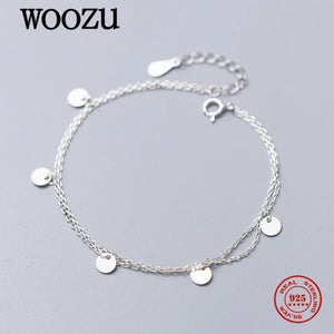 925 Silver Double Disc Chain Bracelet Women Party Jewelry