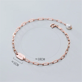 925 Sterling Silver Pearl Link Chain Bracelet Women's Charm Jewelry