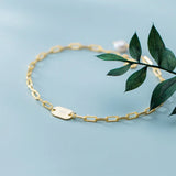 925 Sterling Silver Pearl Link Chain Bracelet Women's Charm Jewelry