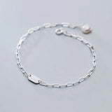 925 Sterling Silver Pearl Link Chain Bracelet Women's Charm Jewelry