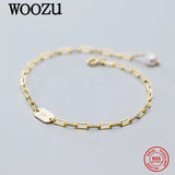 925 Sterling Silver Pearl Link Chain Bracelet Women's Charm Jewelry