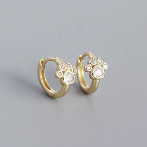 925 Silver Cat Paw Zircon Hoop Earrings Wedding Jewelry Gift