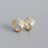 925 Silver Cat Paw Zircon Hoop Earrings Wedding Jewelry Gift