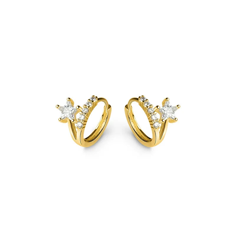 Romantic Star Crystal Zircon Hoop Earrings 925 Sterling Silver