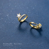 Romantic Star Crystal Zircon Hoop Earrings 925 Sterling Silver
