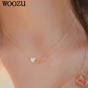 Romantic Heart Zircon Pendant 925 Silver Necklace