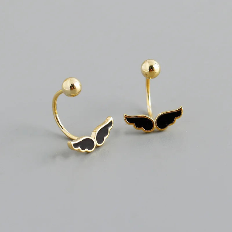 Angel Wings Oil Drip Stud Earrings 925 Sterling Silver