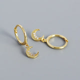 Moon CZ Drop Earrings 925 Silver For Women