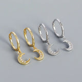 Moon CZ Drop Earrings 925 Silver For Women