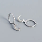 Moon CZ Drop Earrings 925 Silver For Women