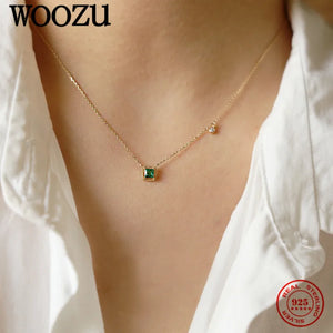 Green Zircon Clavicle Chain Pendant Necklace 14k Plated Jewelry