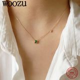Green Zircon Clavicle Chain Pendant Necklace 14k Plated Jewelry