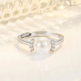 Pearl Zircon 925 Silver Rose Plated Ring Opening Finger Ring