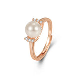 Pearl Zircon 925 Silver Rose Plated Ring Opening Finger Ring