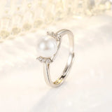 Pearl Zircon 925 Silver Rose Plated Ring Opening Finger Ring