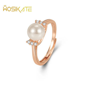 Pearl Zircon 925 Silver Rose Plated Ring Opening Finger Ring