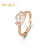 Pearl Zircon 925 Silver Rose Plated Ring Opening Finger Ring