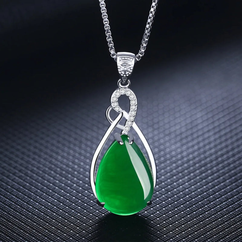 Red Corundum Pendant Chalcedony Green Agate Necklace Silver 925