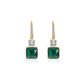 Vintage Square Emerald Earrings 925 Silver Plated Hook