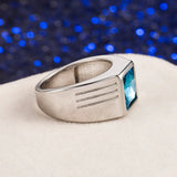 925 Silver Men's Ring Topaz Business Ring Size 6-10
